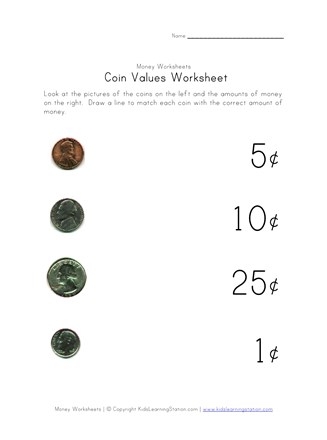 Kindergarten student counting pennies and nickels with simple addition problems for learning coin values