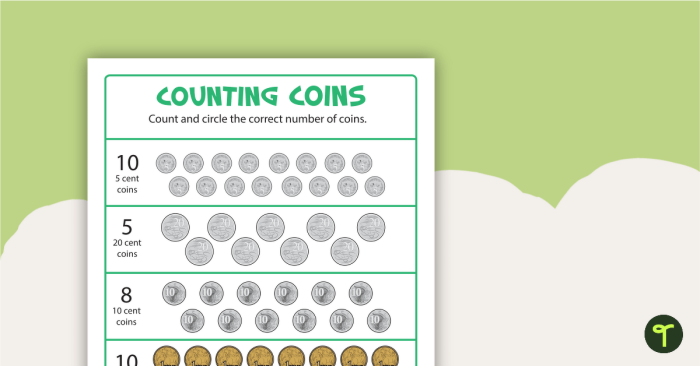 Reading worksheet for Kindergarten Worksheet for counting and identifying coins like dimes, quarters, nickels, and pennies. Fun counting exercise for kindergarten students to enhance their coin recognition skills.