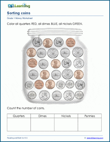 Image of a colorful coin matching worksheet designed for kindergarten students to practice coin recognition
