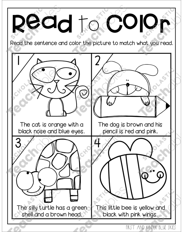 Engaging activity to enhance reading and comprehension skills in young artists Coloring worksheet for kindergarteners focused on following directions