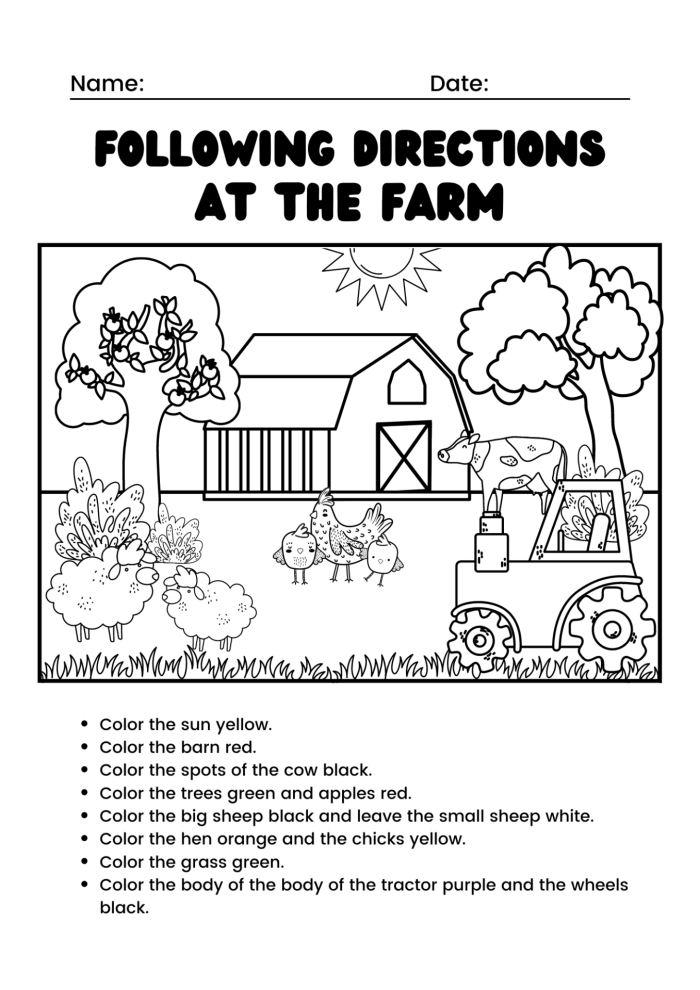 Educational coloring activity for young learners in grade K Coloring worksheet for kindergarten focusing on following directions
