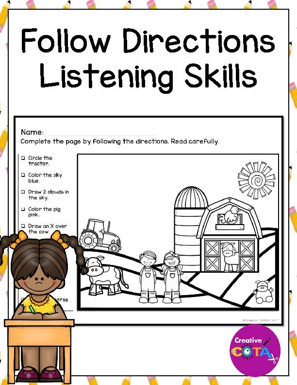 Engaging activity for young learners to enhance their listening and comprehension skills through coloring Coloring worksheet designed to teach kindergarten students how to follow directions while they create art