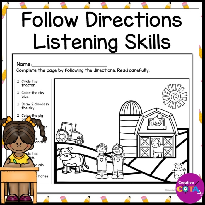 Educational coloring activity for young learners focusing on direction-following skills Coloring worksheet designed to enhance kindergarten students' skills in following directions