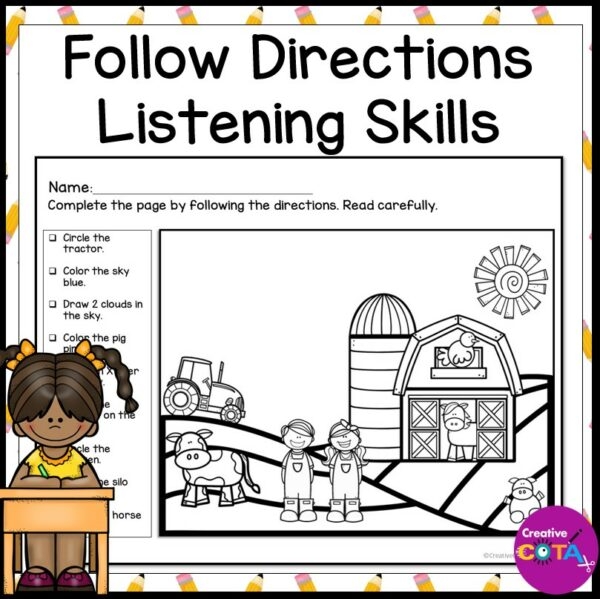 Educational coloring activity to enhance direction-following skills for young learners Coloring worksheet for kindergarten students focusing on following directions