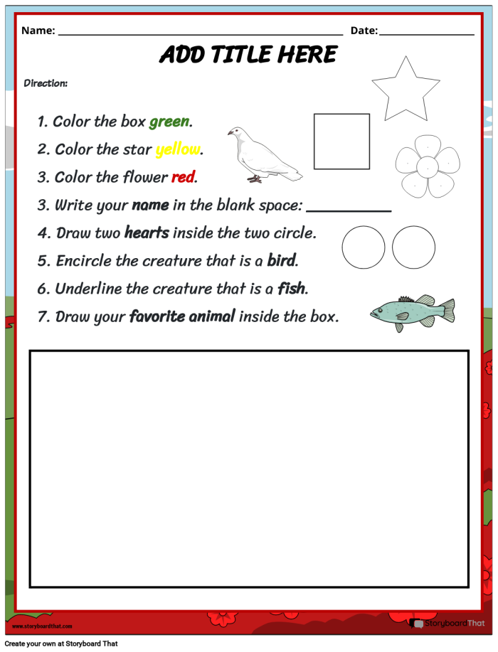 Engaging activity for young artists to practice listening and coloring instructions Coloring worksheet designed for kindergarten students to enhance their following directions skills
