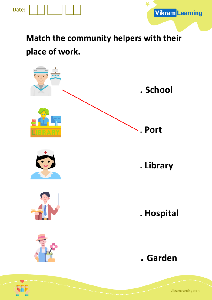 Community Helpers Whos Who Worksheet 16 Kindergarten worksheet featuring a word bank and matching exercises for identifying community helpers