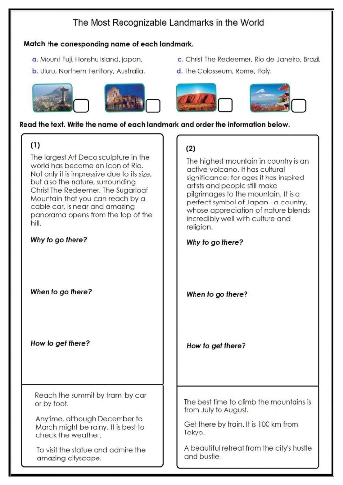 Kindergarten worksheet featuring various community landmarks for children to identify and label