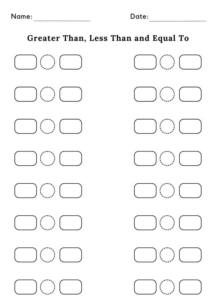 Kindergarten worksheet focusing on less than and greater than concepts through object counting
