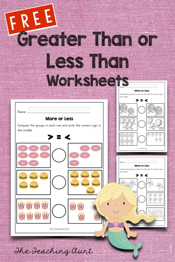 Kindergarten worksheet showing groups of objects on left and right sides for comparing quantities and counting practice