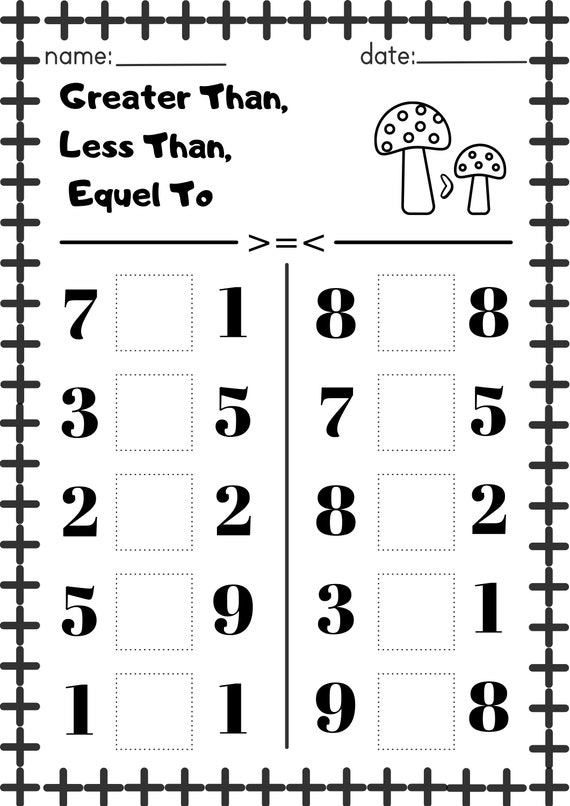 Greater Than and Less Than Comparison Activity 9 for Early Learners Kindergarten worksheet showing groups of colorful objects with 4 to 7 items each for comparing quantities using greater than and less than concepts