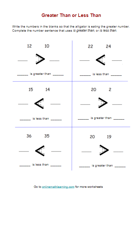Colorful worksheet featuring objects for teaching less than and greater than concepts to kindergarten students