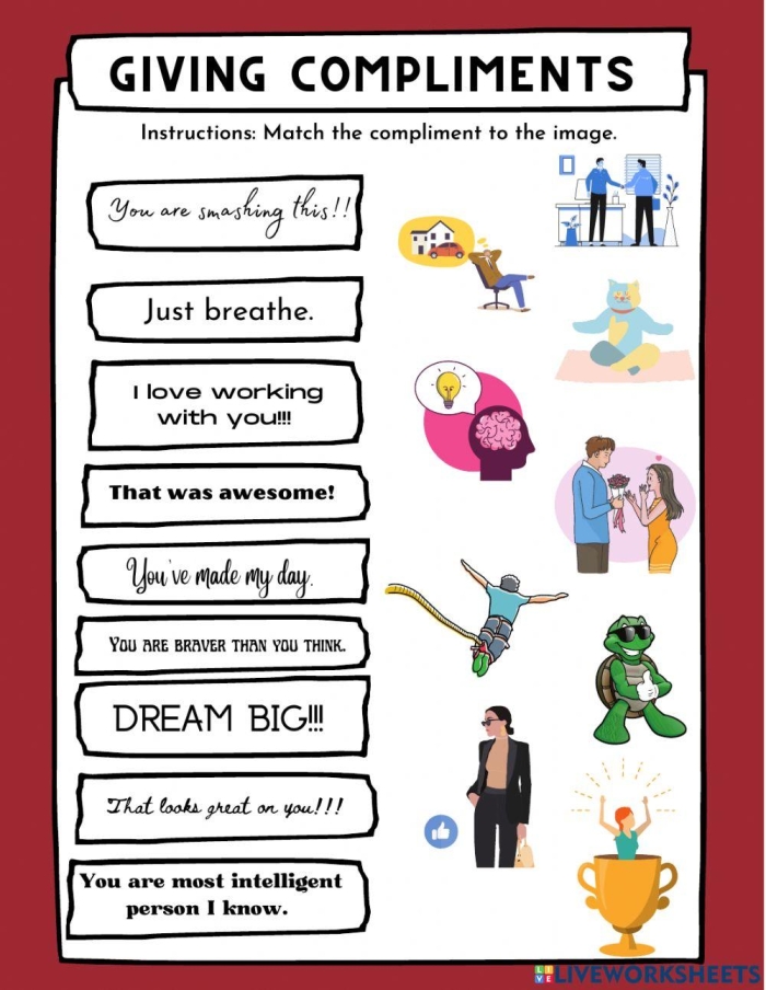 Kindergarten student writing compliment notes with illustrations for friends, teachers, and family members on a social emotional learning worksheet