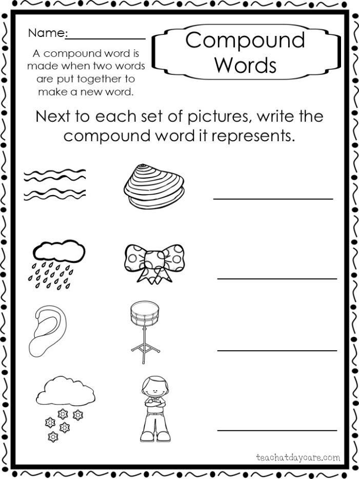 Cut-and-paste worksheet for kindergarten students focused on compound words