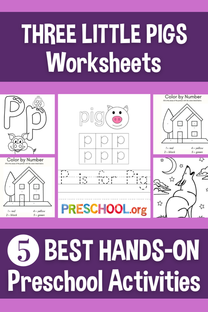 Engaging reading comprehension worksheet for "The Five Little Pigs" poem for young learners Worksheet featuring the poem "The Five Little Pigs" with comprehension questions for kindergarten students