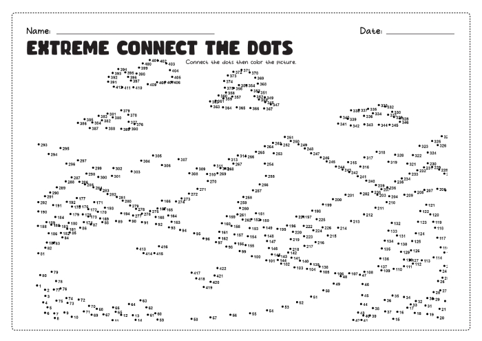Toothy T-Rex connect the dots worksheet for kindergarten students practicing counting from 1 to 45