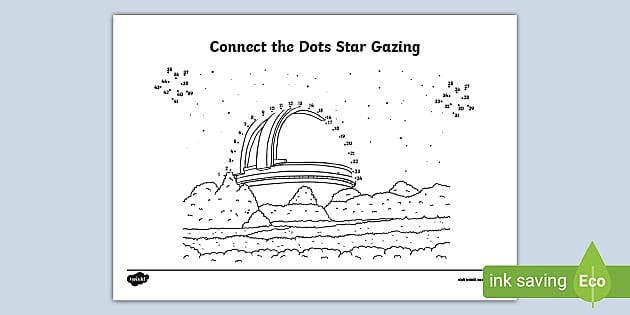 Connect the Dots Star Gazing Worksheet for Kindergarten Students Coloring page featuring a connect the dots activity to reveal a constellation for young learners