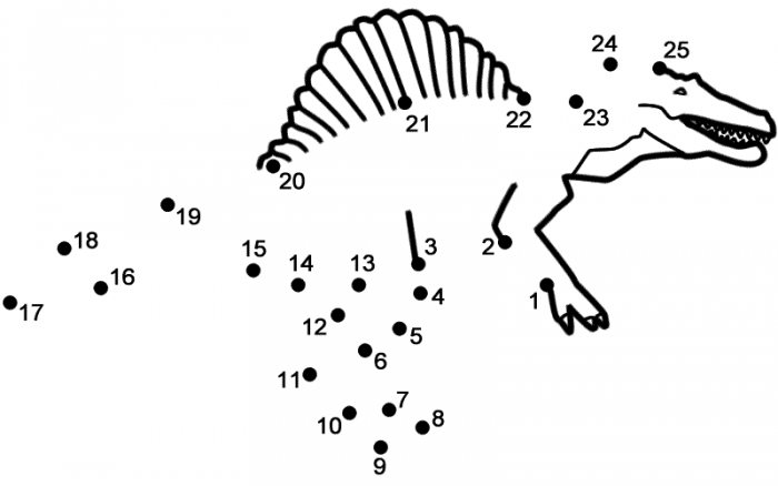 Toothy T-Rex connect the dots worksheet for kindergarten students practicing counting from 1 to 45