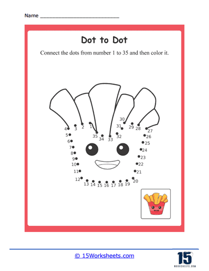 Kindergarten worksheet showing a connect the numbers matching exercise for geometry practice