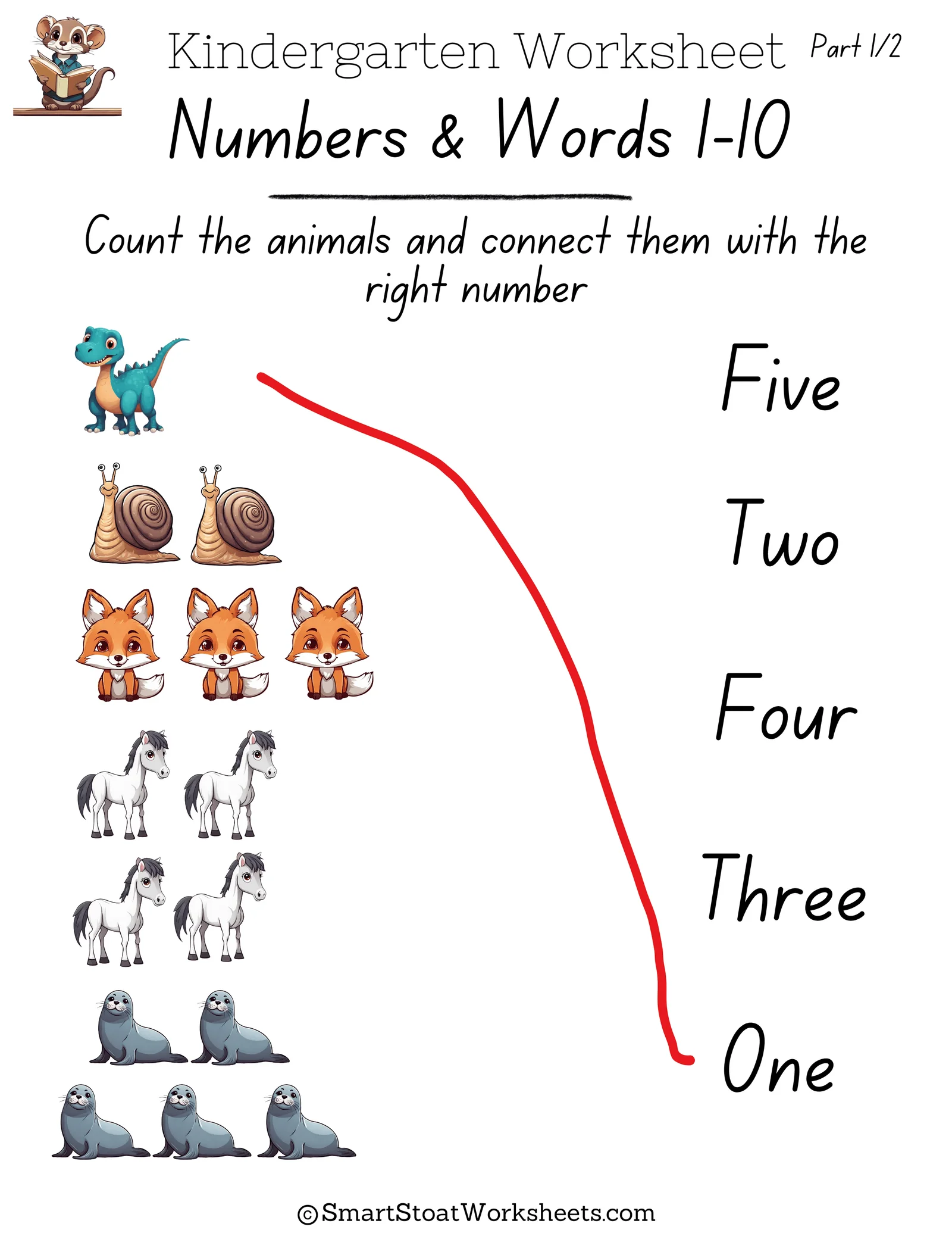 Kindergarten math worksheet featuring connect the numbers activities for early geometry skills