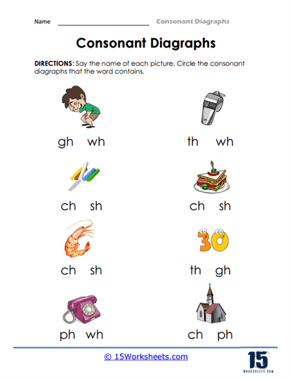 Roll a Word Beginning Consonant Digraphs Phonics Worksheet 25 Kindergarten worksheet for practicing beginning consonant digraphs with a fun roll a word game