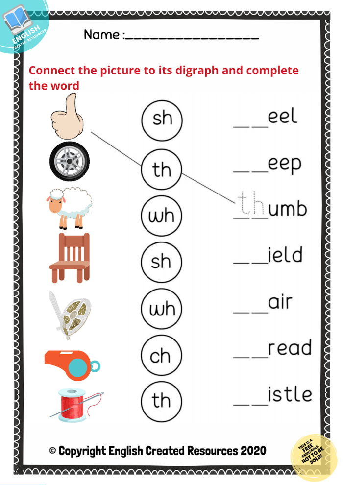 Roll a Word Beginning Consonant Digraphs Worksheet 22 Kindergarten student completing a phonics worksheet to practice beginning consonant digraphs by rolling a die