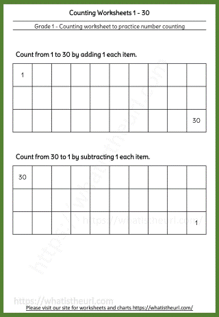 Colorful worksheet for kindergarteners to practice counting numbers up to 30 with fill-in-the-blank activities