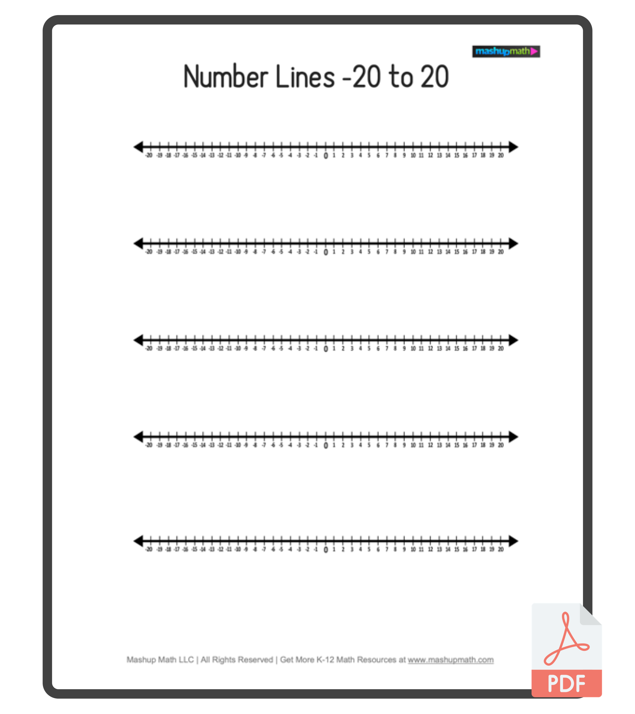 Engaging worksheet image for young learners focusing on number identification and ordering Number line template for kindergarten students to practice counting from 0 to 20
