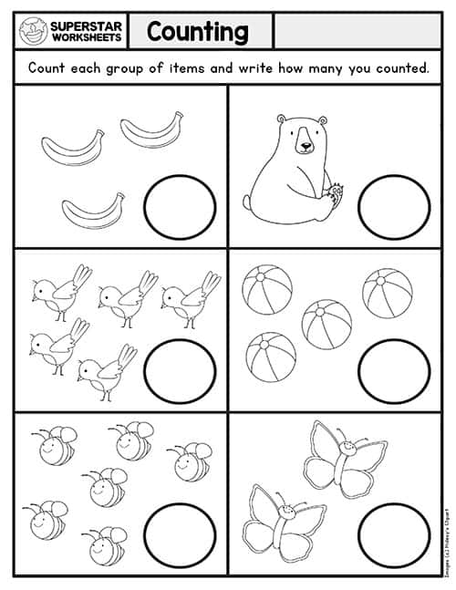 Engaging counting worksheet for young learners in kindergarten to test their number skills Colorful counting assessment worksheet for kindergarten students focusing on numbers 1-20