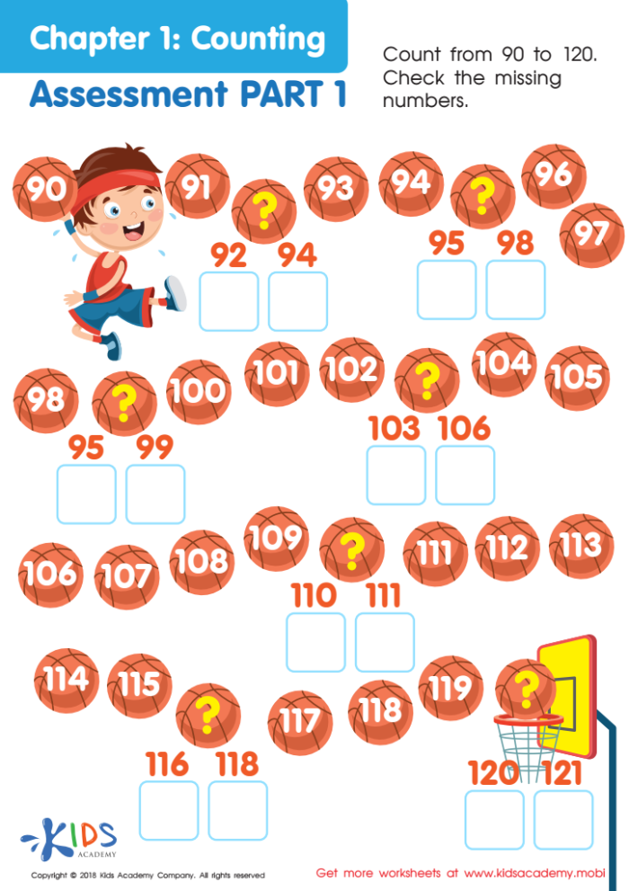 Engaging counting practice for young learners in physical science classroom Counting Assessment worksheet for kindergarten students showcasing numbers 1-20