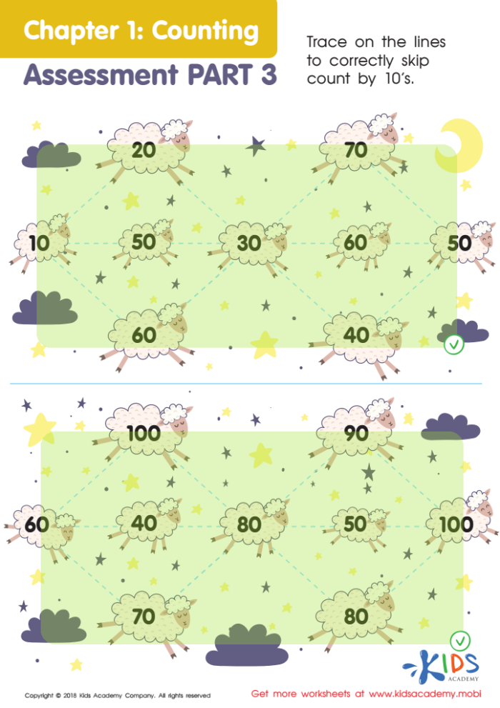 Engaging worksheet to evaluate counting skills in early learners Counting Assessment worksheet for kindergarten students focusing on numbers 1-20