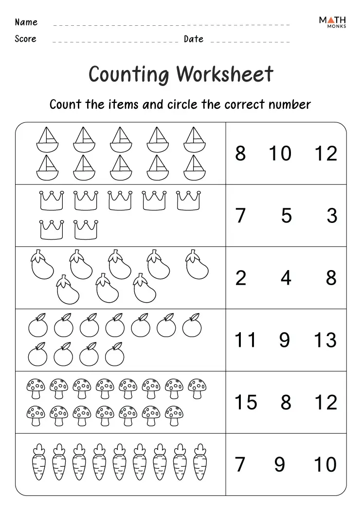 Engaging counting assessment worksheet for young learners in physical science Counting Assessment worksheet for kindergarten students learning numbers 1-20