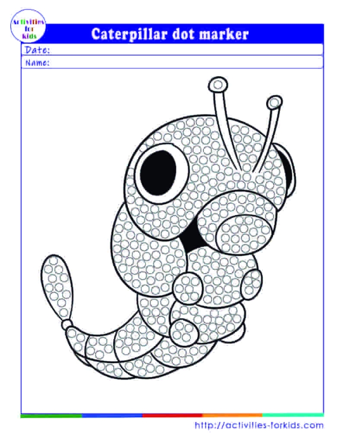 Connect the dots to reveal a fun caterpillar drawing for early learners Caterpillar Dot-to-Dot worksheet for kindergarten counting practice