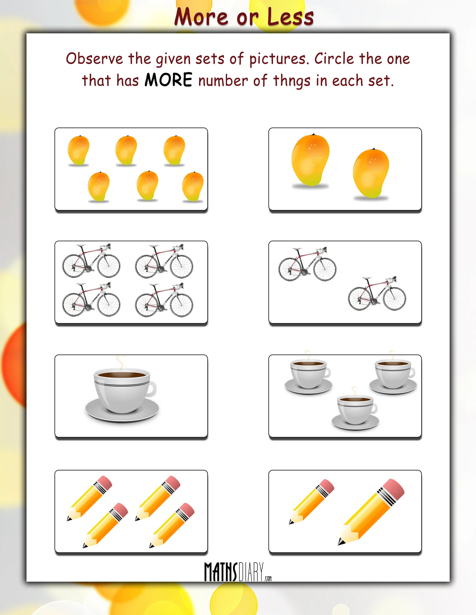 Kindergarten student comparing groups of objects to determine which has less or more quantity