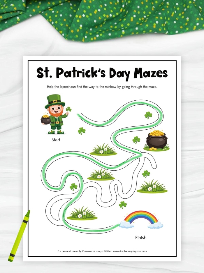 Kindergarten students solving a St. Patrick's Day rainbow maze worksheet to practice number counting skills