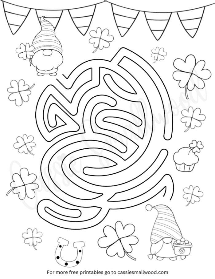 Colorful St. Patrick's Day Rainbow Maze worksheet for kindergarten students to practice numbers and counting. Engaging image of a fun maze activity for early learners.