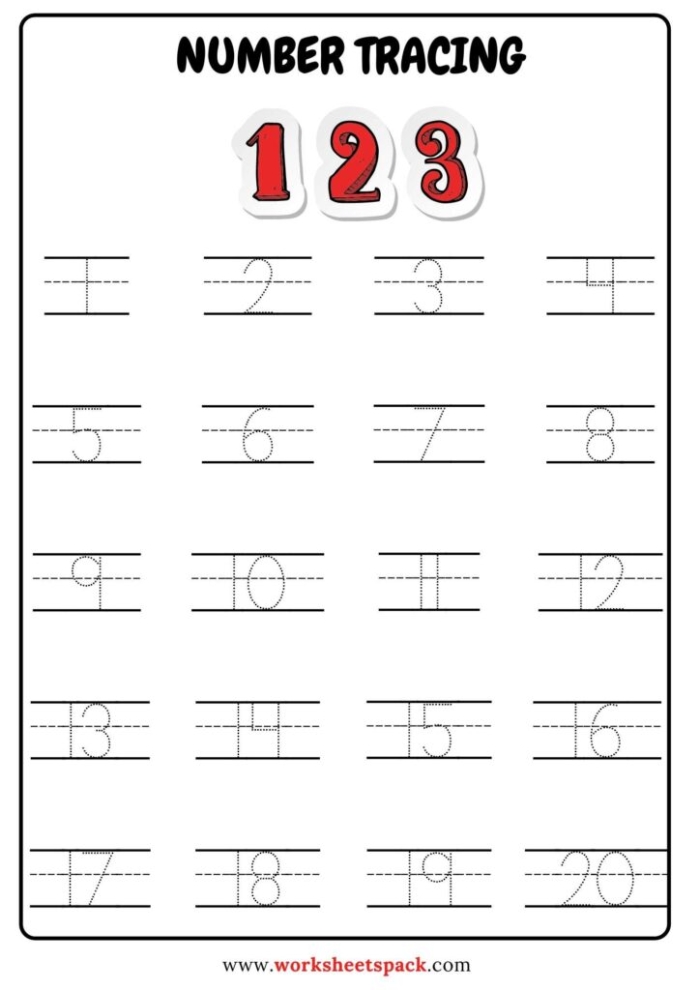 Kindergarten math worksheet for tracing the number 1 and counting rabbits on a graph