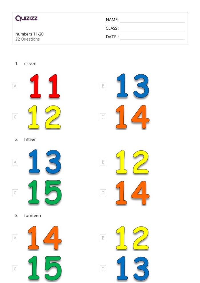 Colorful worksheet for kindergarten focusing on counting numbers 11 to 20