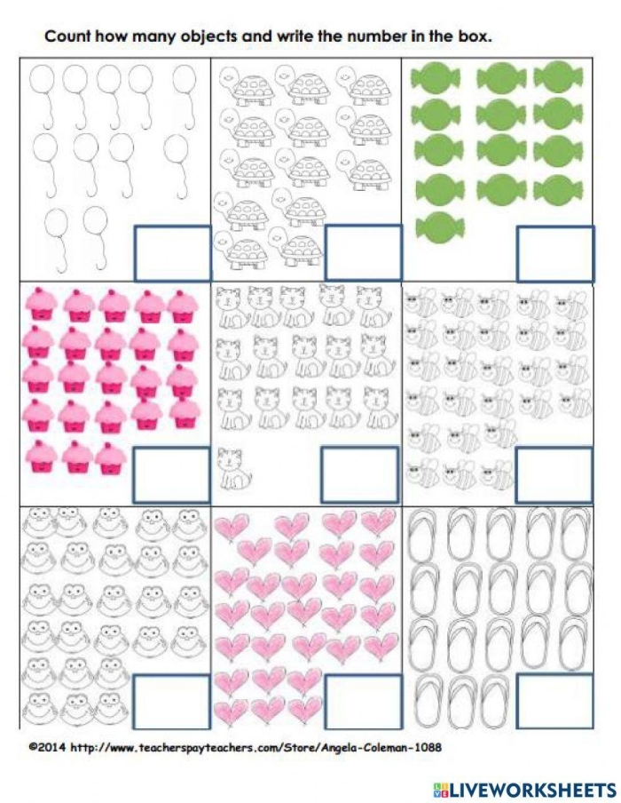 Kindergarten worksheet for practicing counting and writing missing numbers up to 30