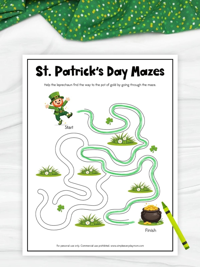 Colorful St. Patrick's Day Rainbow Maze worksheet designed for kindergarteners to enhance their counting skills. Engaging maze activity for kids featuring a vibrant rainbow to color.