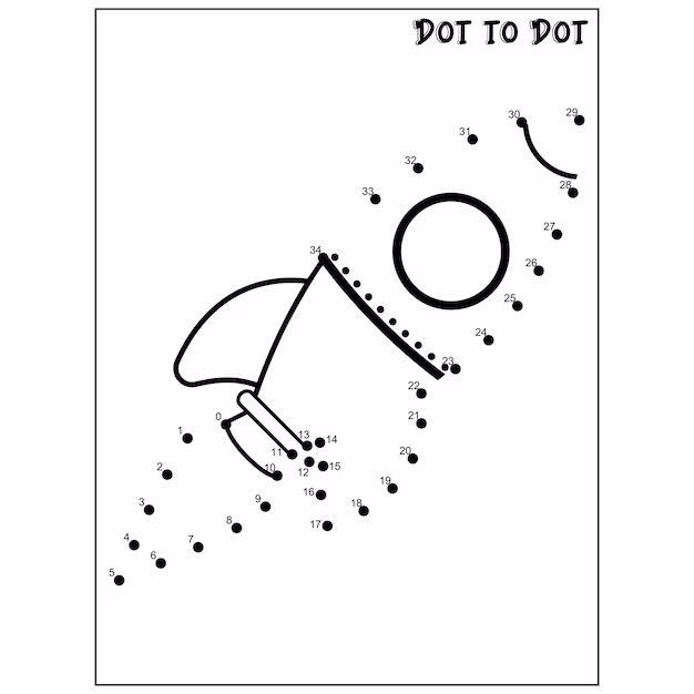 A fun Connect the Dots worksheet featuring a rocket ship for kids to practice counting to 10