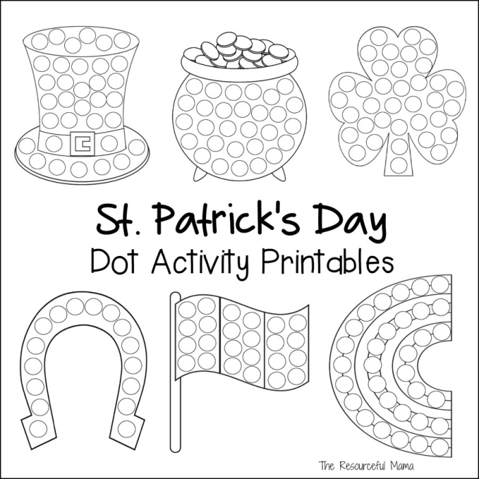 Shamrock Dot-to-Dot Counting Worksheet for Kindergarten Lesson 11 St. Patrick's Day shamrock dot-to-dot activity for kindergarten students to practice counting and connect numbered dots before coloring