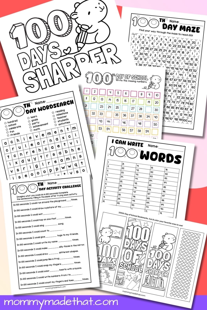 Colorful 100th Day Counting Reader worksheet for kindergarten students to practice counting