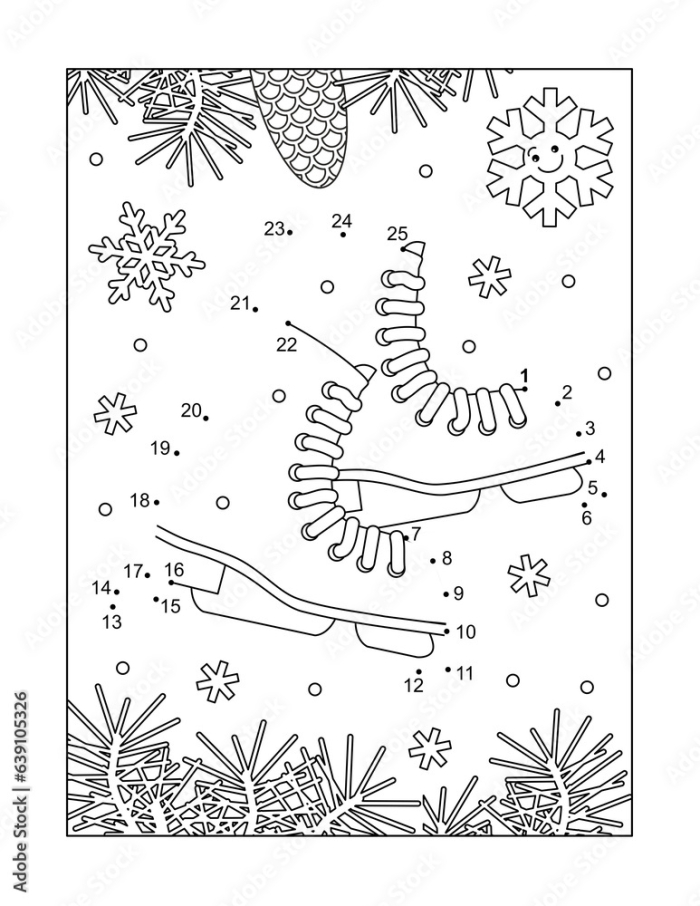 Kindergarten dot-to-dot worksheet featuring a roller skate to practice counting numbers one to fifteen