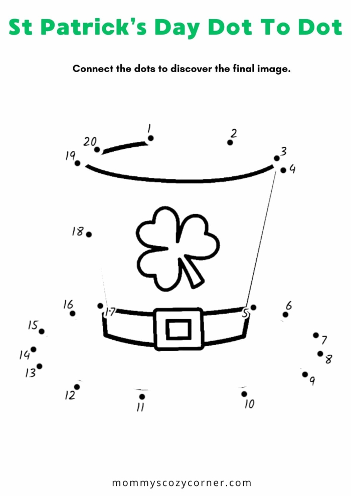 Engage young learners with this fun addition activity for St. Patrick's Day St. Patrick's Day connect-the-dots worksheet for kindergarteners featuring numbers 1 to 67