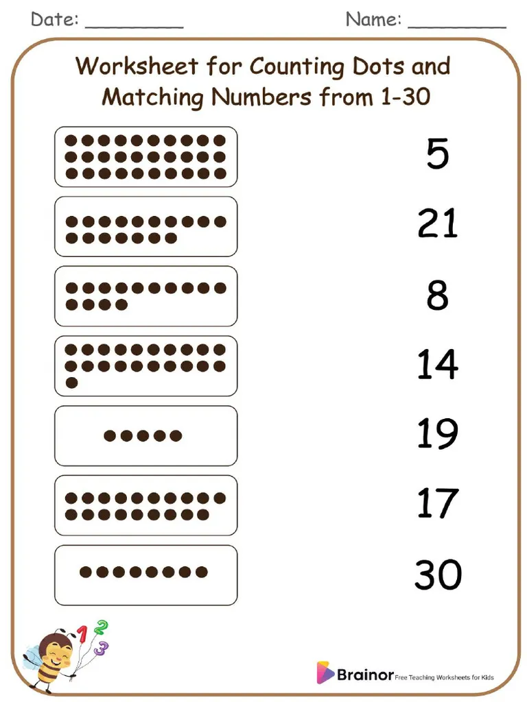 Playful worksheet for practicing counting numbers up to 30 with fill-in-the-blank activities