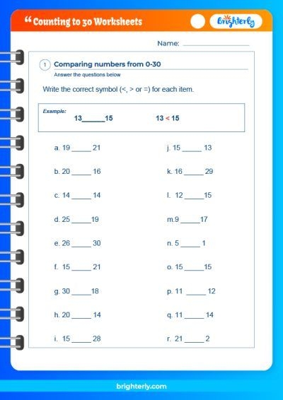 Kindergarten student filling in missing numbers from 1 to 30 on a practice worksheet