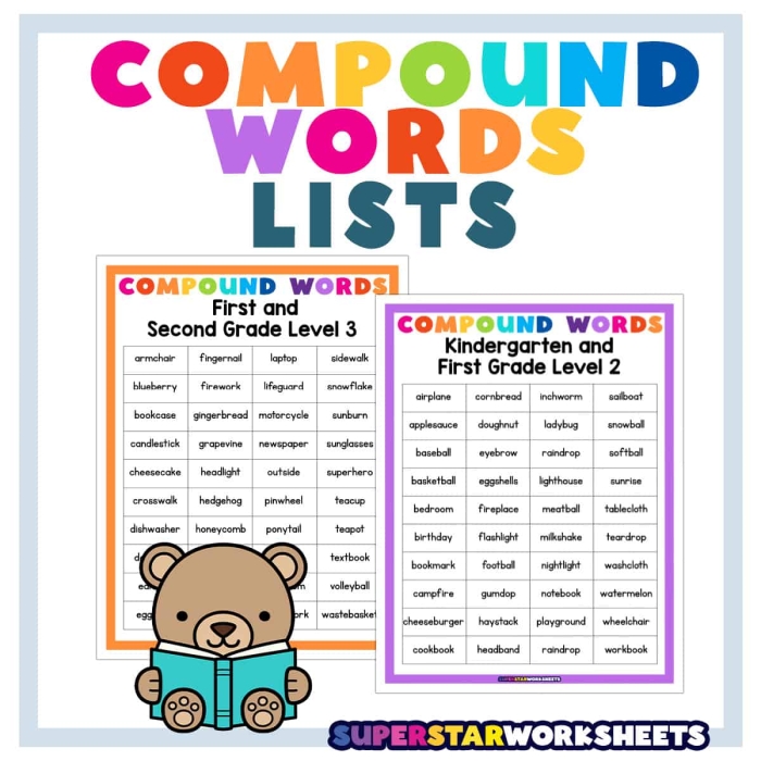 Colorful worksheet for kindergarteners to explore compound words through cut-and-paste activities