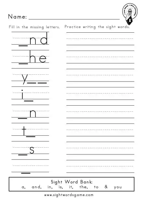 Engaging sight word spelling practice for young learners in geometry Kindergarten sight word spelling worksheet featuring cut-and-paste activities