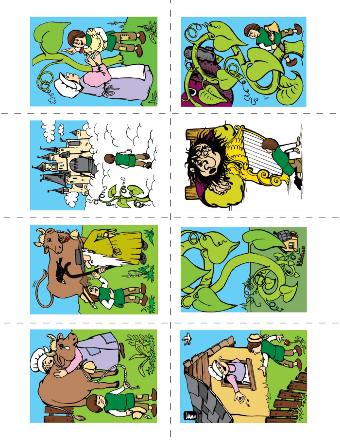 Kindergarten worksheet with cut and paste images to practice sequencing the Jack and the Beanstalk story