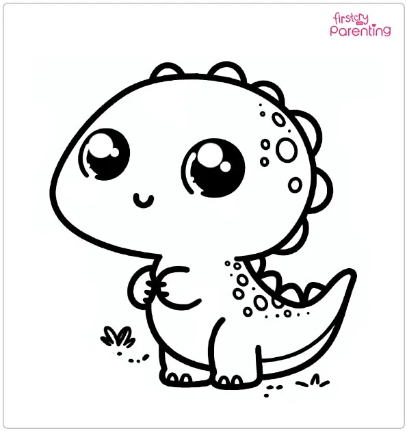 Adorable dinosaur taking a break to munch on nutritious foliage Cute dinosaur enjoying a snack of green leaves on a coloring page worksheet